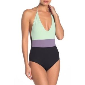 New! Tavik Chase Reversible One-Piece Swimsuit in Seafoam Color Blocked Large